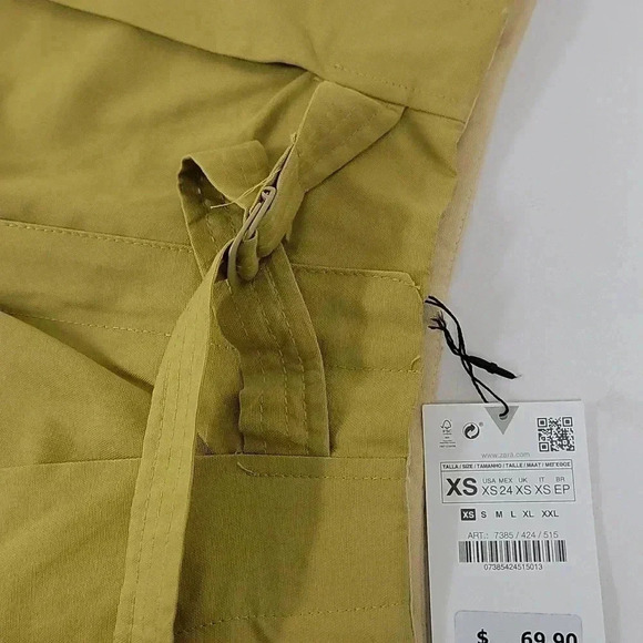 ZARA TAPERED FIT POCKETED PANTS PATCHWORK FULL LENGTH OLIVE GREEN - Picture 7 of 12